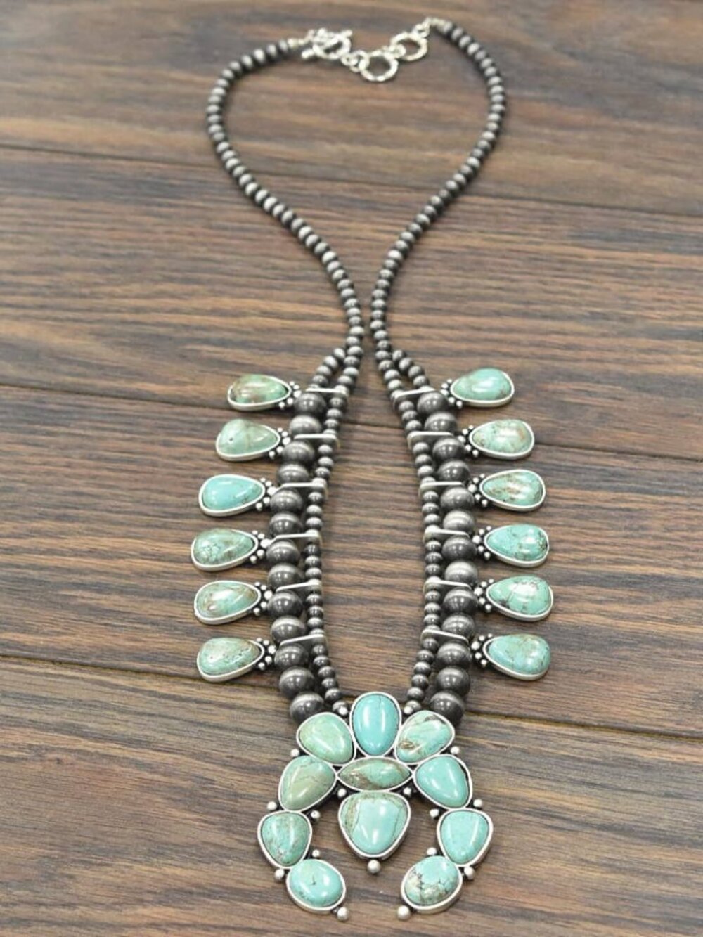 Monster Handmade Squash Blossom Necklace Turquoise Western Navajo Style Natural